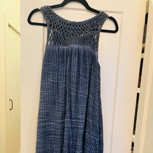 Anthropologie Pilcro Indigo Crochet Yoke Boho Dress with Pockets Size Small